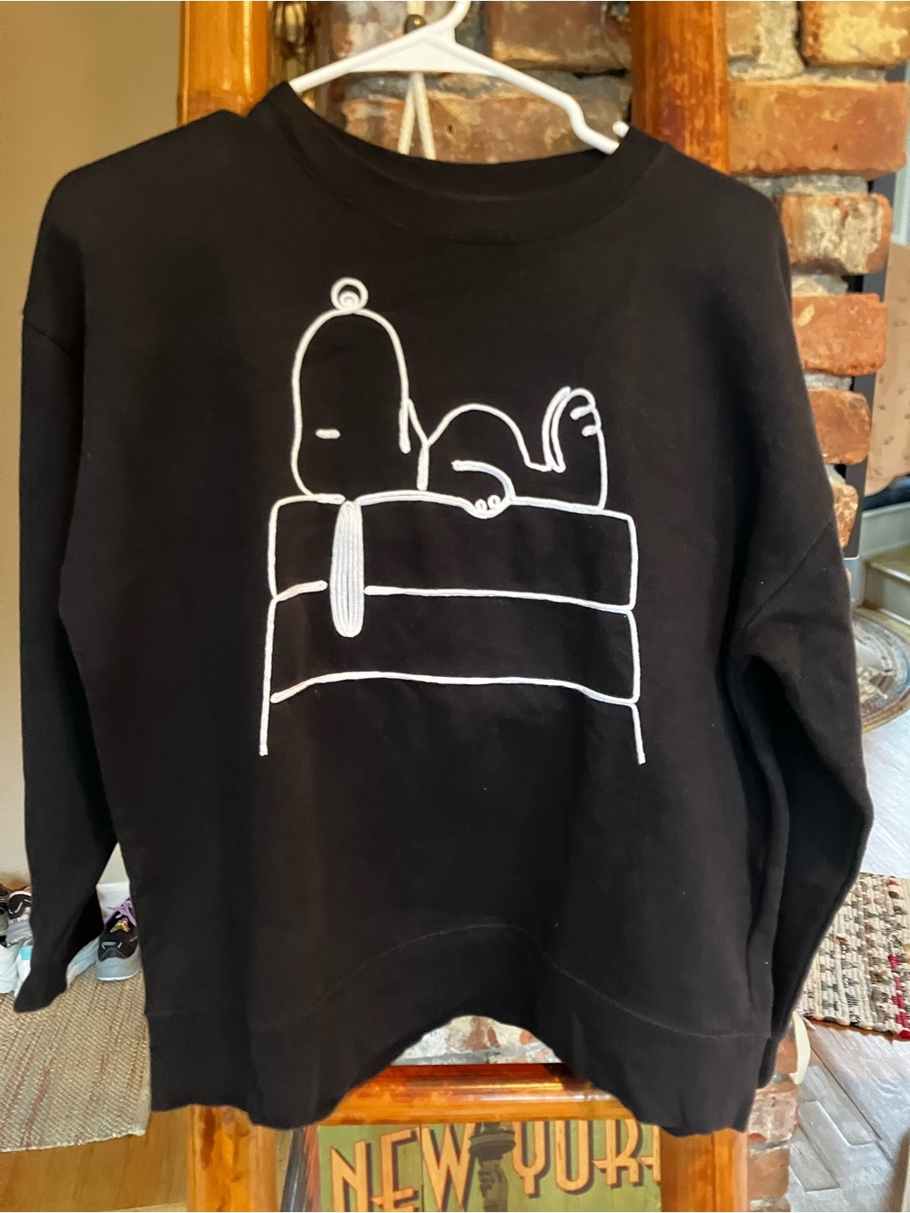 Zara Black Sweatshirt with White Snoopy Line Art
